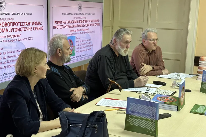 Promocija knjige „Romi na talasima novoprotestantizma“ u Ogranku SANU u Nišu, posvećena istraživanju verskog identiteta i protestantizacije Roma u jugoistočnoj Srbiji.